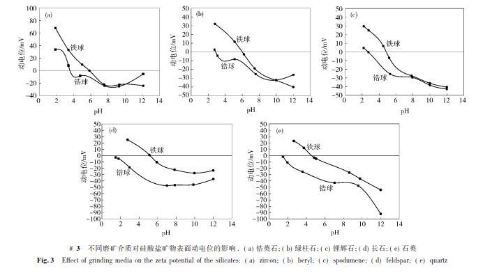 不同磨礦介質(zhì)對(duì)硅酸鹽礦物表面動(dòng)電位的影響 